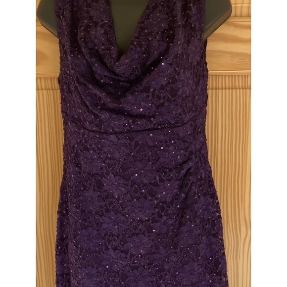 Dressbarn Connected Apparel Purple Lace Sequin Dress Size 10 Cowl Neck - Picture 2 of 12